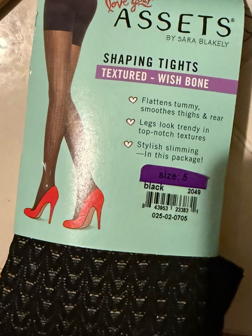 Assets by Sara Blakely Textured Wish Bone Shaping Tights - Black size 5